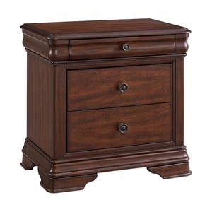 Pemberly Row Contemporary 3-Drawer Nightstand With USB in Cherry