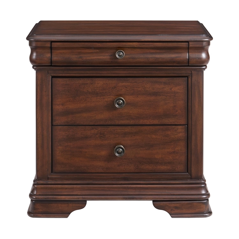 Pemberly Row Contemporary 3-Drawer Nightstand With USB in Cherry