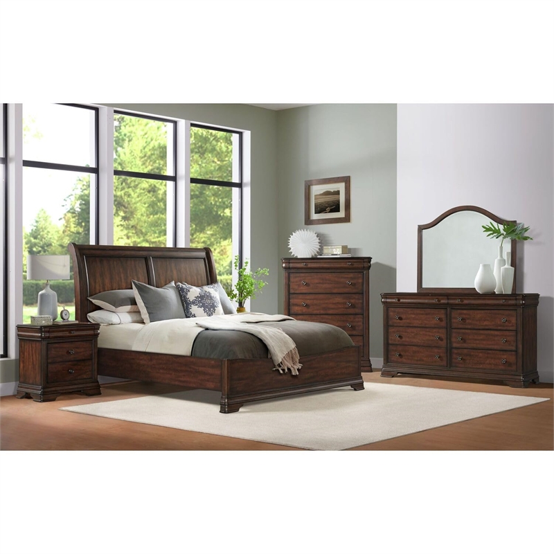 Pemberly Row Contemporary 3-Drawer Nightstand With USB in Cherry