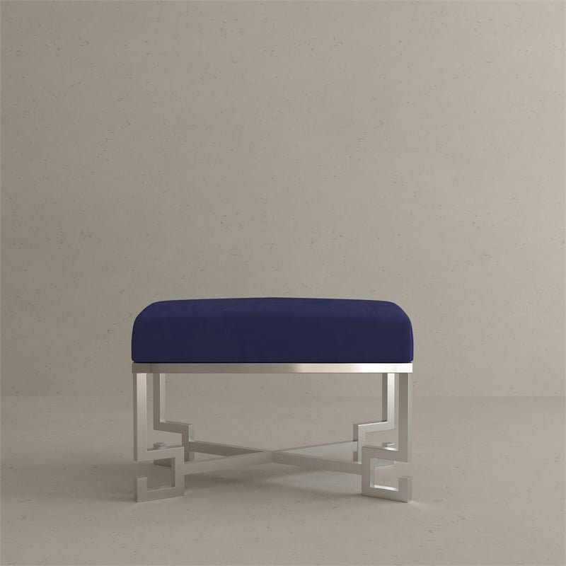 Pemberly Row Contemporary Stool in High Polish Steel and Navy Velvet