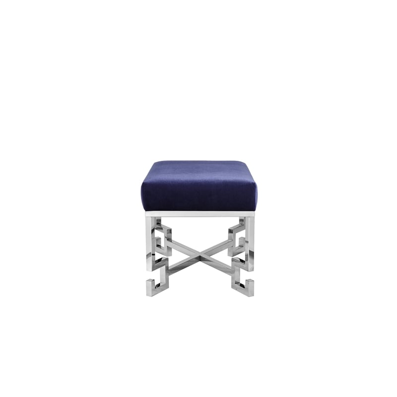 Pemberly Row Contemporary Stool in High Polish Steel and Navy Velvet