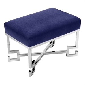 Pemberly Row Contemporary Stool in High Polish Steel and Navy Velvet