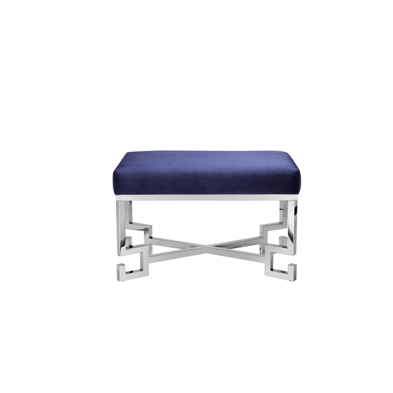 Pemberly Row Contemporary Stool in High Polish Steel and Navy Velvet