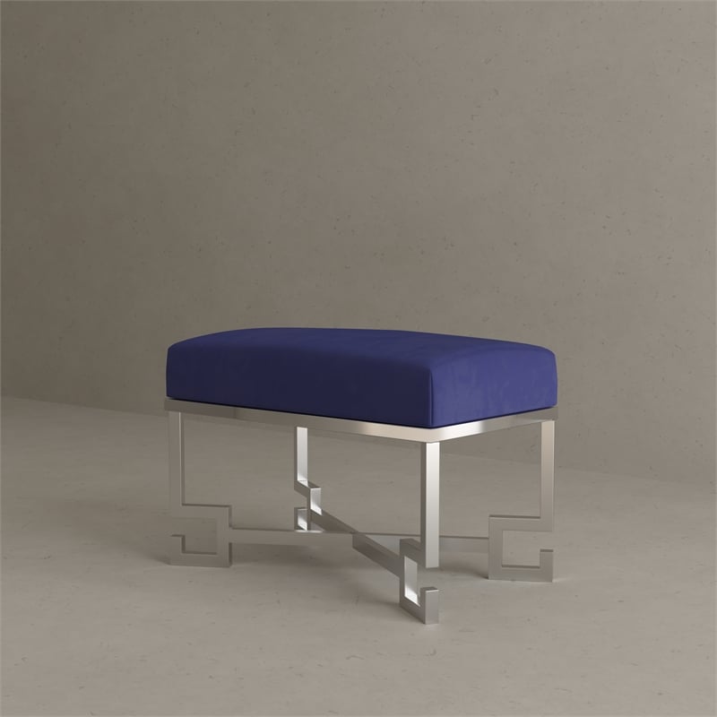 Pemberly Row Contemporary Stool in High Polish Steel and Navy Velvet