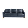 Pemberly Row Stationary Sofa in Navy Blue Faux Leather Upholstery