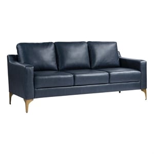 Pemberly Row Stationary Sofa in Navy Blue Faux Leather Upholstery