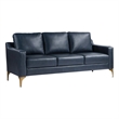 Pemberly Row Stationary Sofa in Navy Blue Faux Leather Upholstery