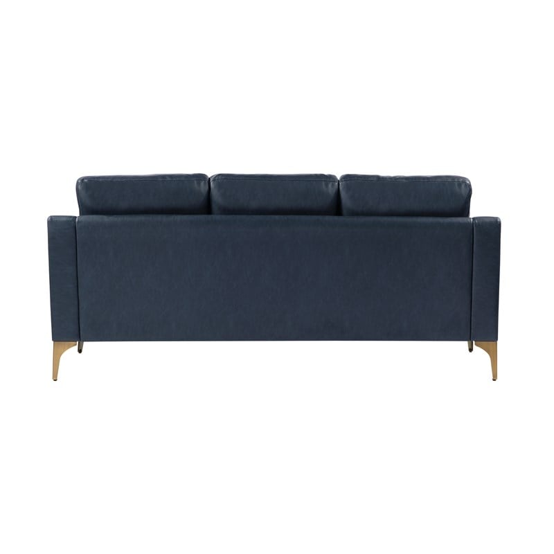 Pemberly Row Stationary Sofa in Navy Blue Faux Leather Upholstery
