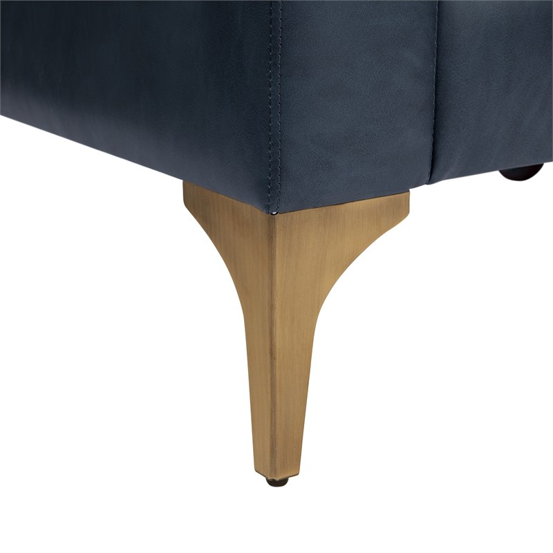 Pemberly Row Stationary Sofa in Navy Blue Faux Leather Upholstery