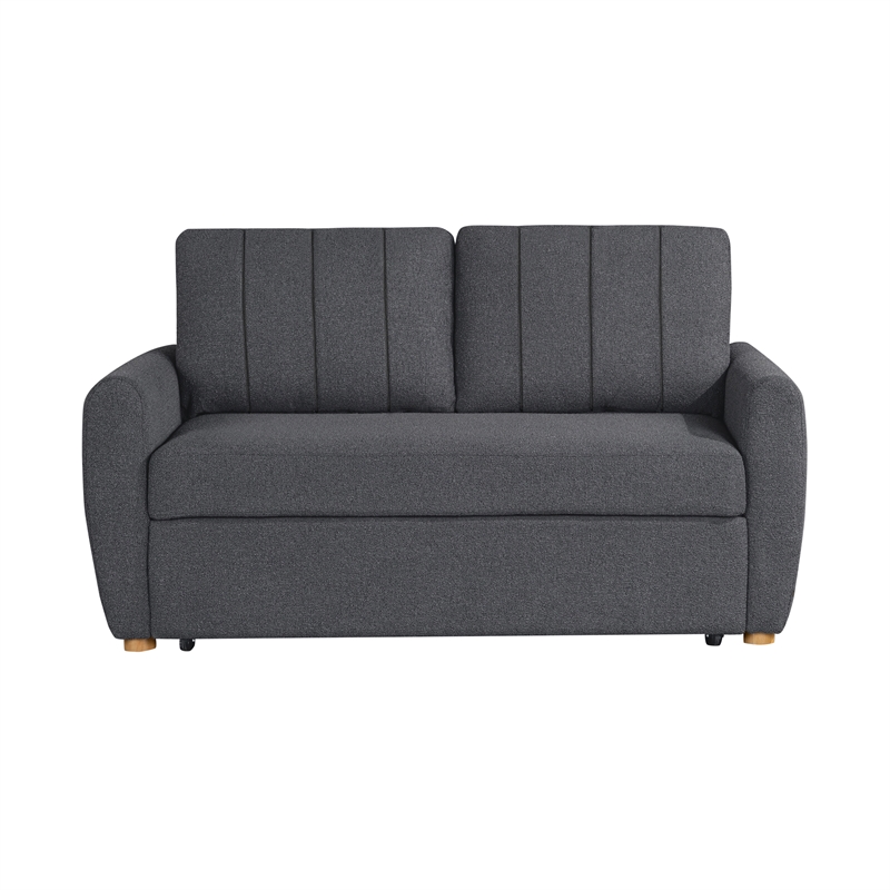Pemberly Row Convertible Loveseat in Charcoal Fabric Upholstery