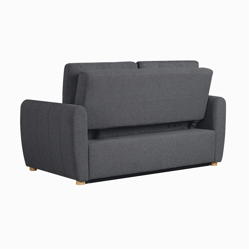 Pemberly Row Convertible Loveseat in Charcoal Fabric Upholstery