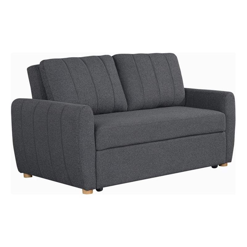 Pemberly Row Convertible Loveseat in Charcoal Fabric Upholstery