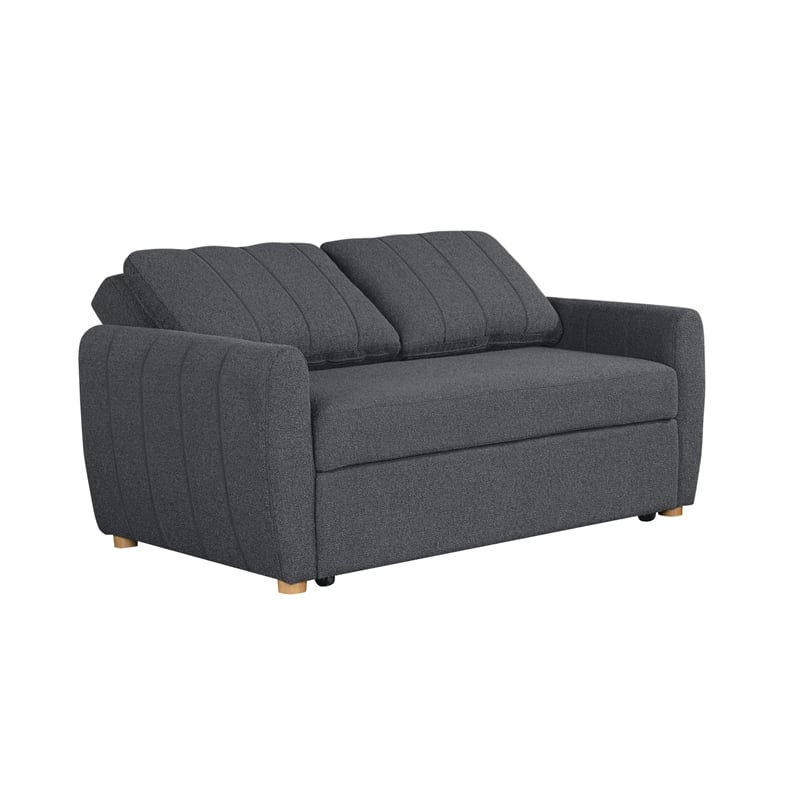 Pemberly Row Convertible Loveseat in Charcoal Fabric Upholstery