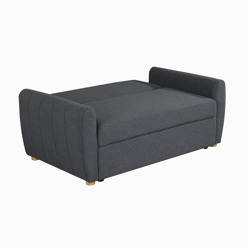 Pemberly Row Convertible Loveseat in Charcoal Fabric Upholstery