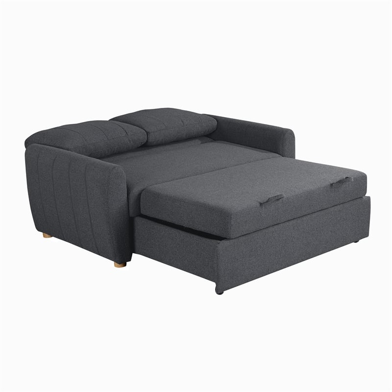 Pemberly Row Convertible Loveseat in Charcoal Fabric Upholstery