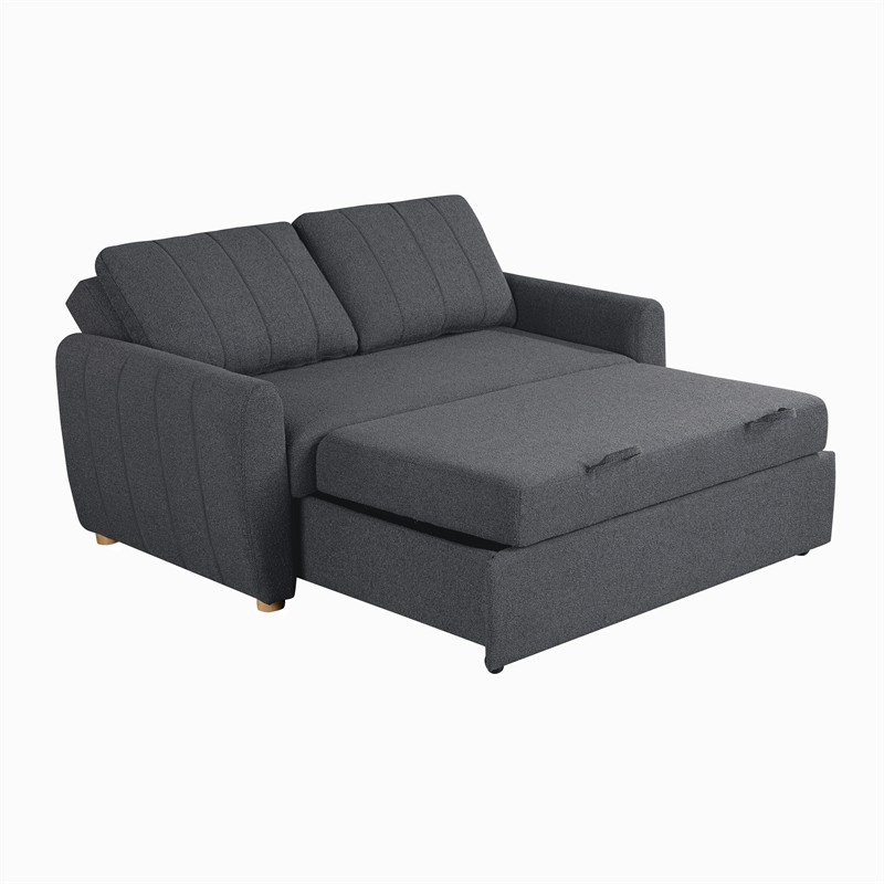 Pemberly Row Convertible Loveseat in Charcoal Fabric Upholstery
