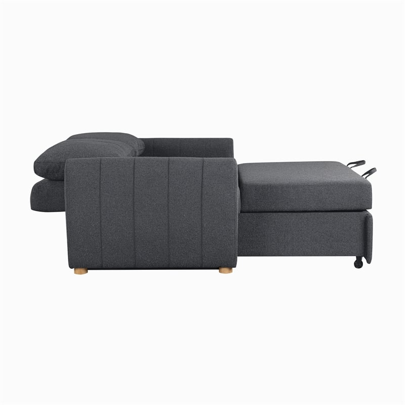 Pemberly Row Convertible Loveseat in Charcoal Fabric Upholstery