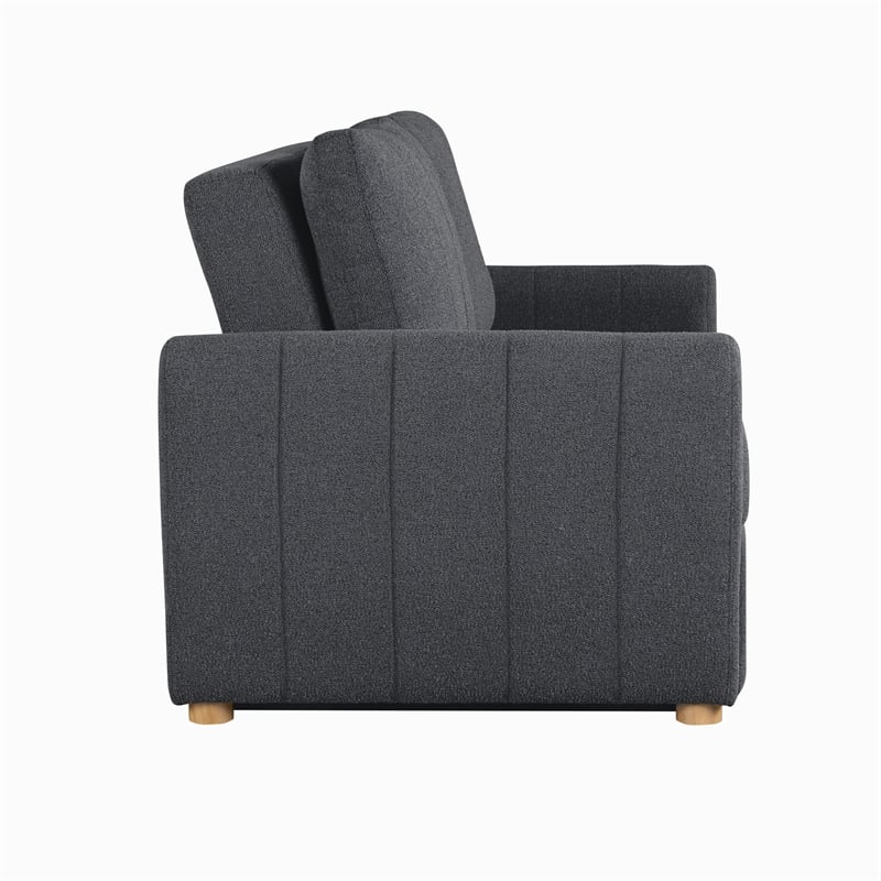 Pemberly Row Convertible Loveseat in Charcoal Fabric Upholstery