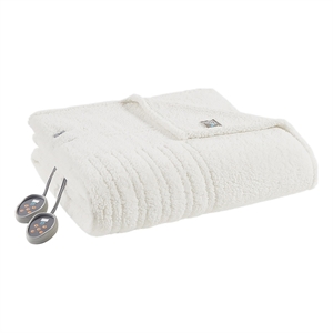 pemberly row contemporary fabric queen heated blanket in ivory