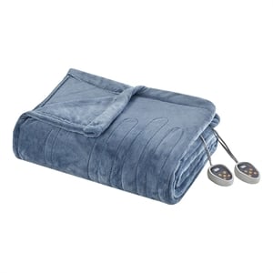 pemberly row contemporary polyester/plush fabric full heated blanket in sapphire