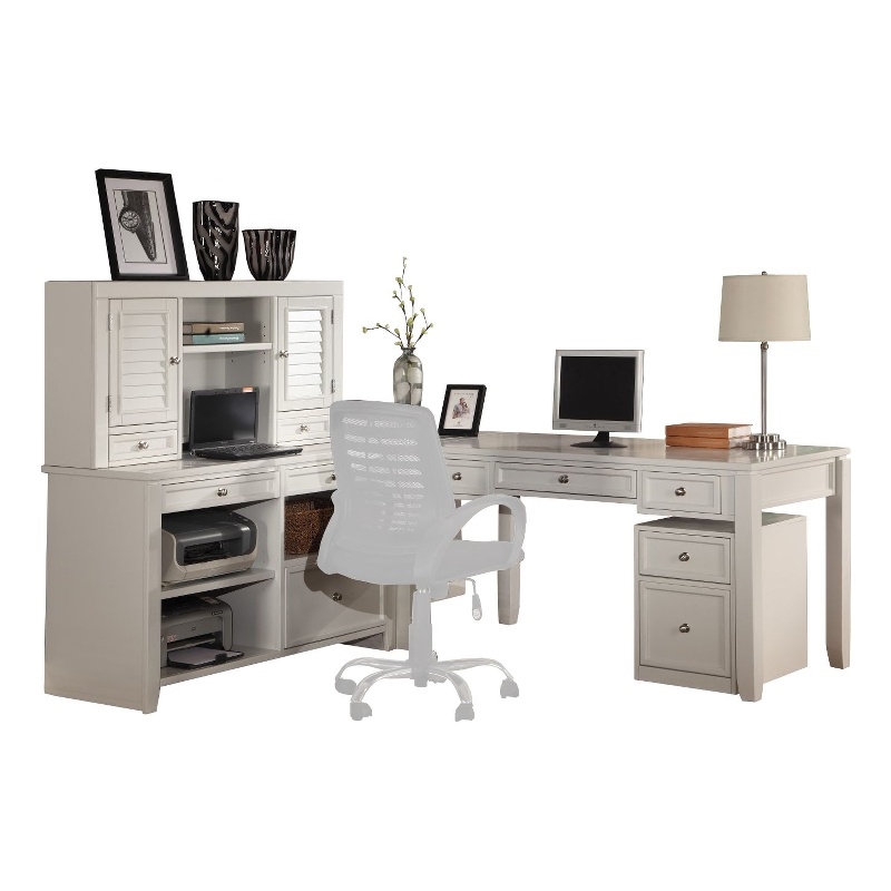 Pemberly Row Contemporary L Shape Desk with File Credenza and Hutch