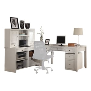 Pemberly Row Contemporary L Shape Desk with File Credenza and Hutch