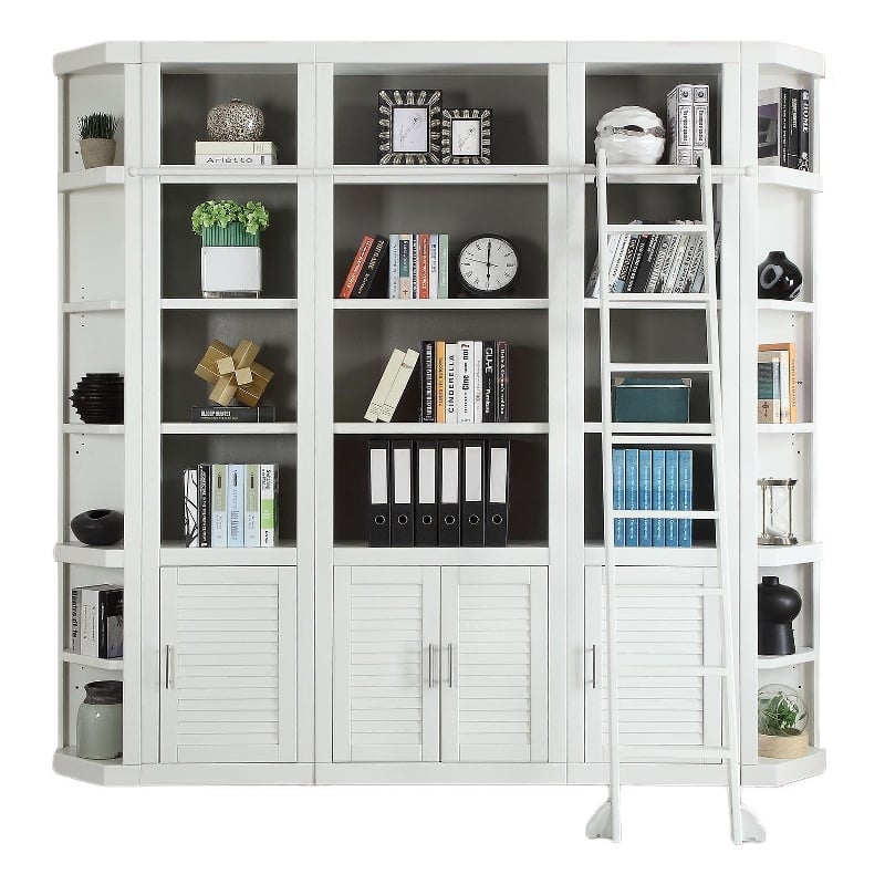 Pemberly Row Contemporary 6 Piece Library Wall with Ladder in Cottage White