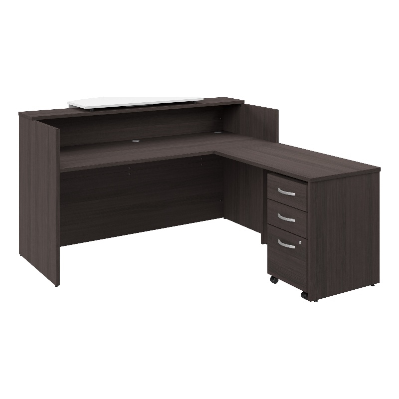 Pemberly Row Wood 72W x 72D L Reception Desk with Drawers in Storm Gray
