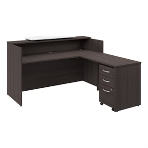Pemberly Row Wood 72W x 72D L Reception Desk with Drawers in Storm Gray