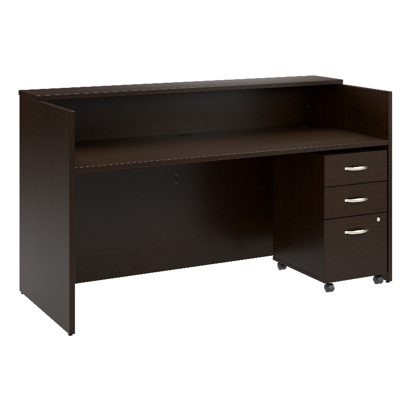 Pemberly Row Wood 72W x 30D Reception Desk with Drawers in Mocha Cherry