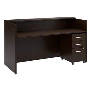 Pemberly Row Wood 72W x 30D Reception Desk with Drawers in Mocha Cherry
