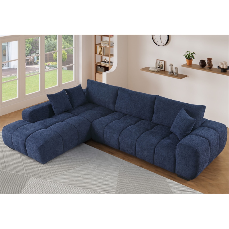 Pemberly Row Modular Chenille Sectional Sofa Chaise with Deep Seats in Blue