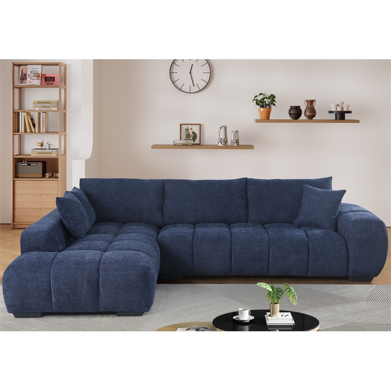 Pemberly Row Modular Chenille Sectional Sofa Chaise with Deep Seats in Blue