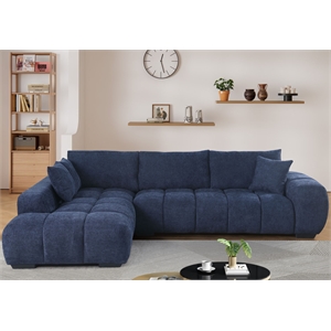 Pemberly Row Modular Chenille Sectional Sofa Chaise with Deep Seats in Blue