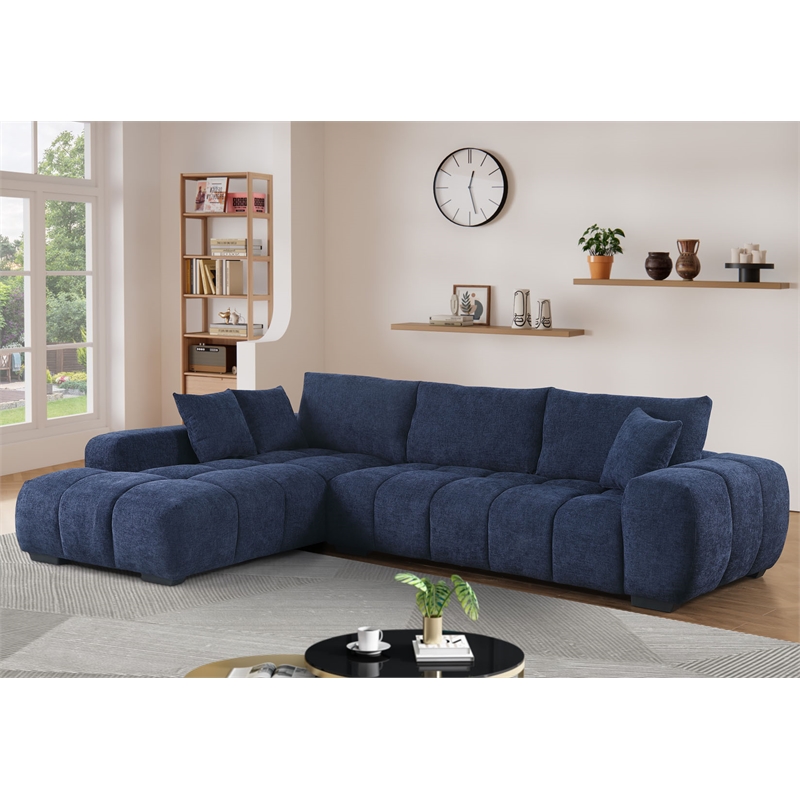 Pemberly Row Modular Chenille Sectional Sofa Chaise with Deep Seats in Blue