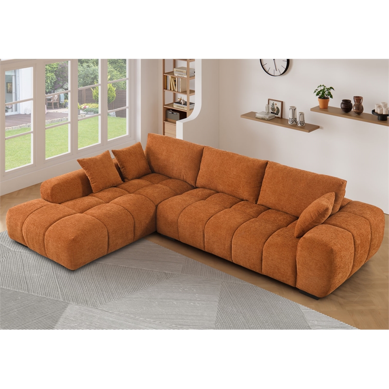 Pemberly Row Modular Chenille Sectional Sofa Chaise with Deep Seats in Caramel