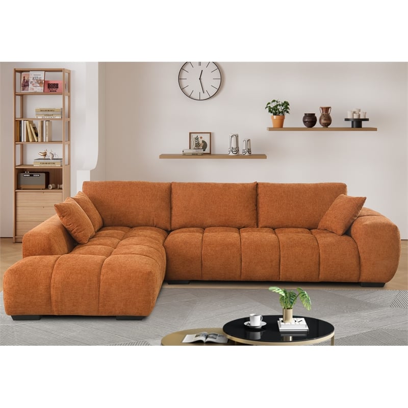 Pemberly Row Modular Chenille Sectional Sofa Chaise with Deep Seats in Caramel