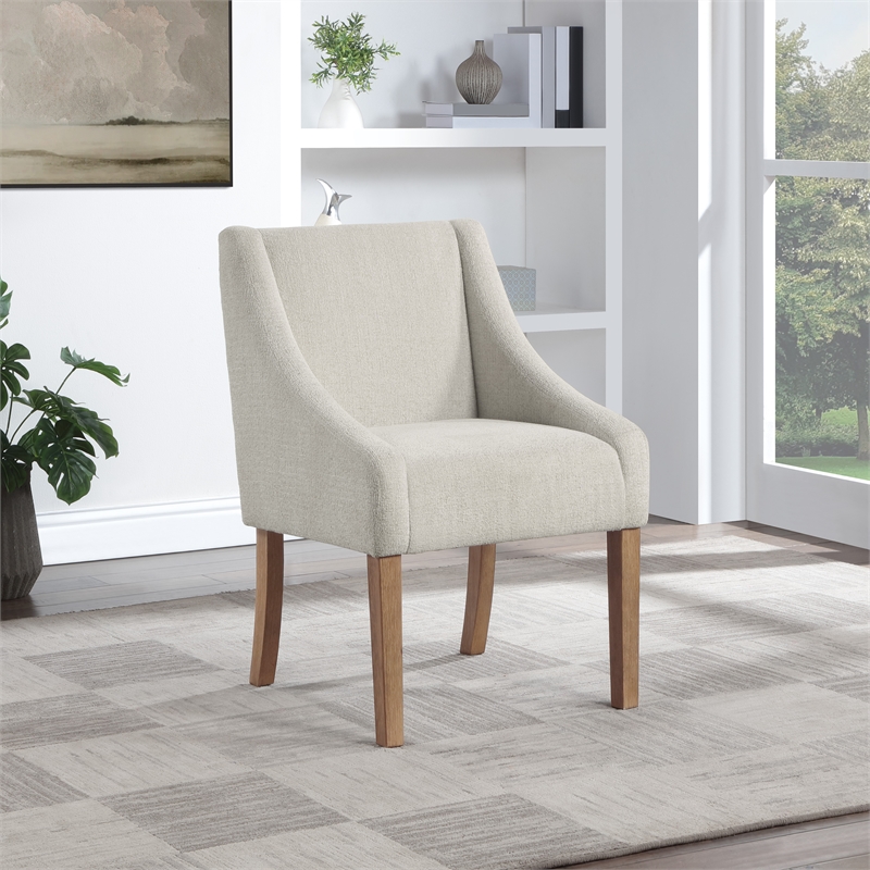 Pemberly Row Monarch Dining Chair in Cream Fabric with Medium Espresso Wood Legs