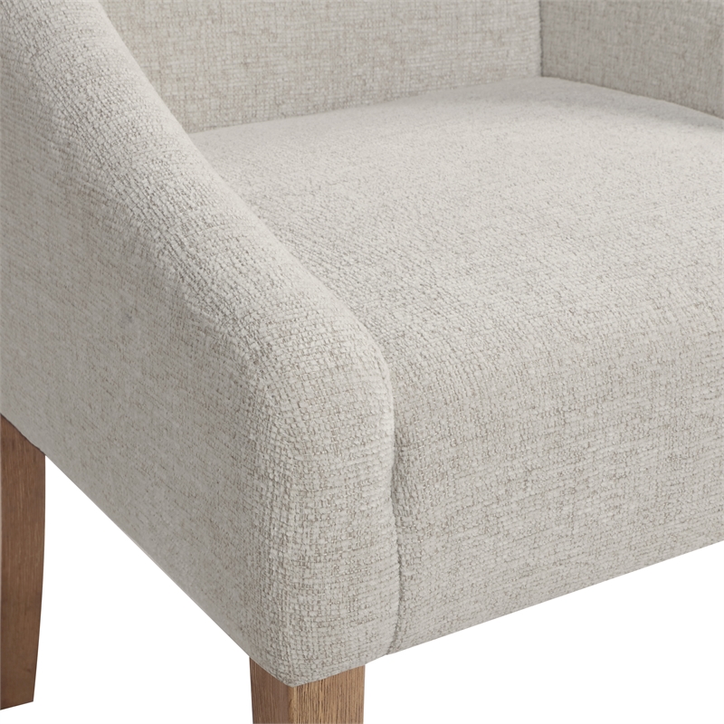 Pemberly Row Monarch Dining Chair in Cream Fabric with Medium Espresso Wood Legs