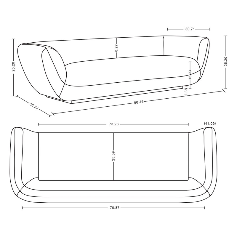 Pemberly Row Contemporary Sofa with Solid Wood Frame in Light Brown