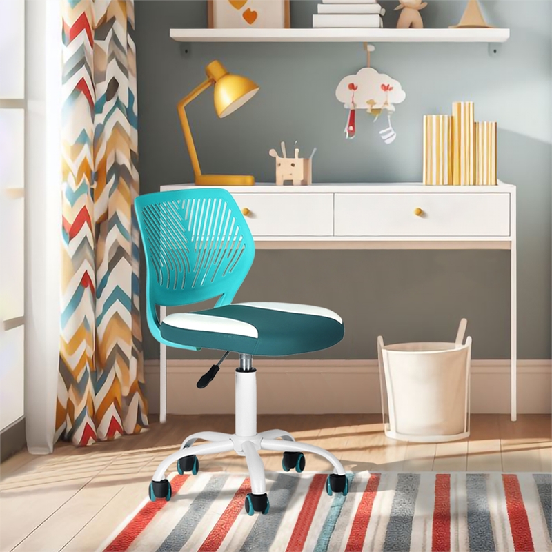 Pemberly Row Teal and White Mesh Back Office Armless Task Chair