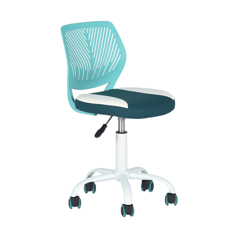 Pemberly Row Teal and White Mesh Back Office Armless Task Chair