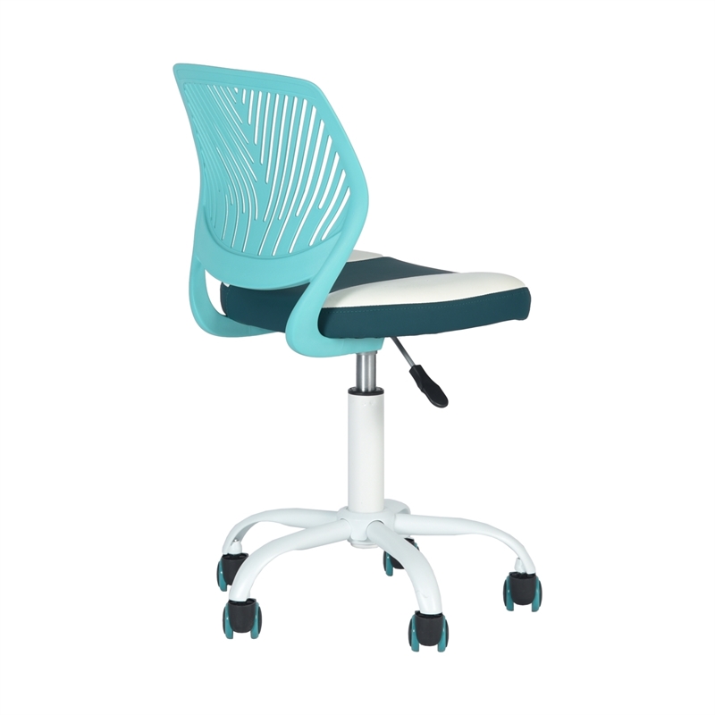 Pemberly Row Teal and White Mesh Back Office Armless Task Chair