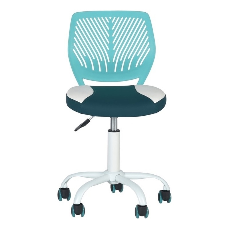 Pemberly Row Teal and White Mesh Back Office Armless Task Chair