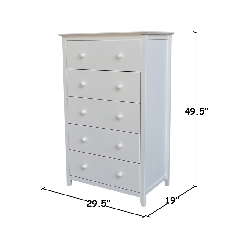 Pemberly Row Solid Wood Bedroom Dresser/Chest with 5 Drawers in White