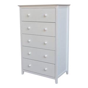 Pemberly Row Solid Wood Bedroom Dresser/Chest with 5 Drawers in White