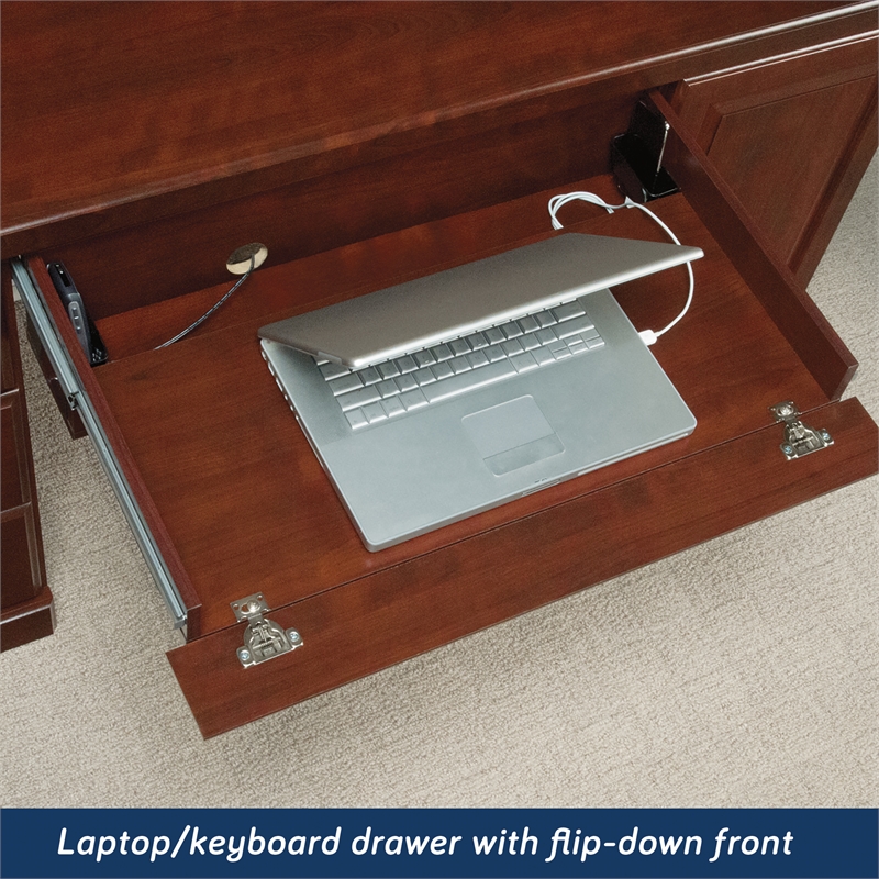 Pemberly Row Engineered Wood Desk with Hutch in Classic Cherry Finish