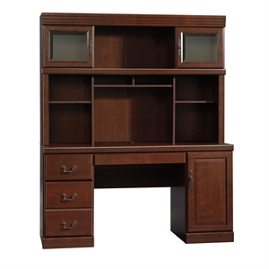 Pemberly Row Engineered Wood Desk with Hutch in Classic Cherry Finish