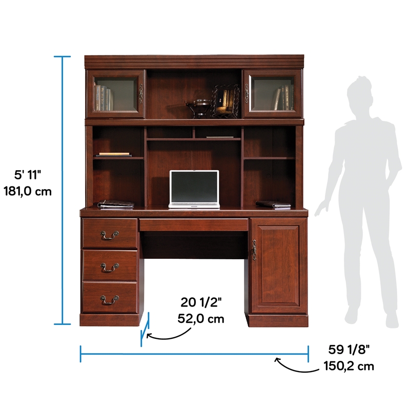 Pemberly Row Engineered Wood Desk with Hutch in Classic Cherry Finish