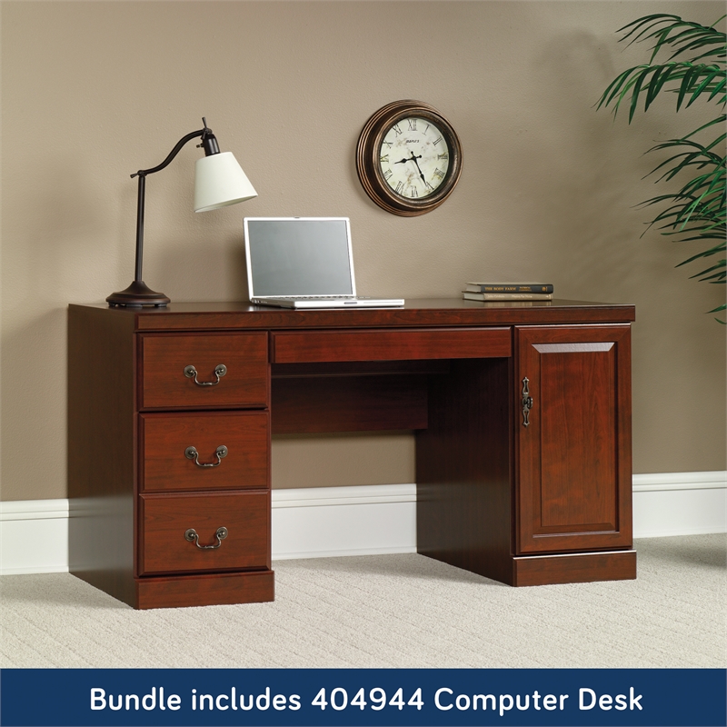 Pemberly Row Engineered Wood Desk with Hutch in Classic Cherry Finish